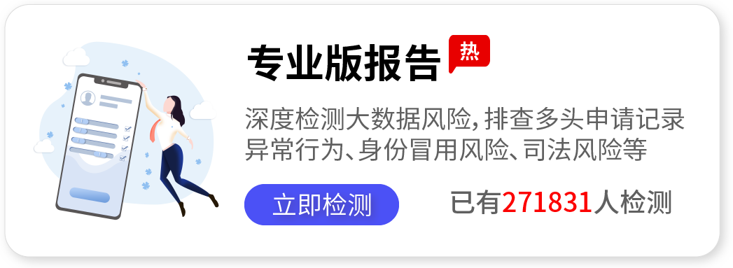 网贷大数据信用风险报告查询专业版，深度检测大数据风险，排查多头申请记录 异常行为、身份冒用风险、司法风险等。